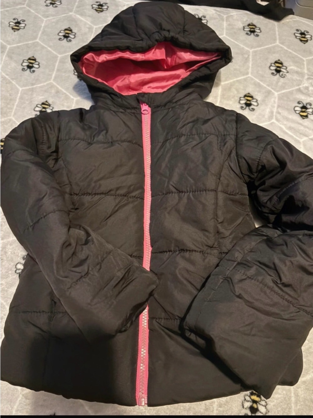 Me Jane Black Puffer Jacket with Pink Lining and Pink Zipper